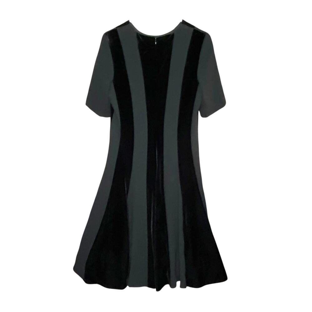 Teri Jon Rickie Freeman Black Velvet Stripe Midi Cocktail Dress Short Sleeve M